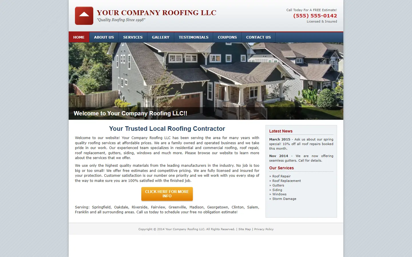 A typical older trade website: small text, a fixed narrow layout and a long block of text.